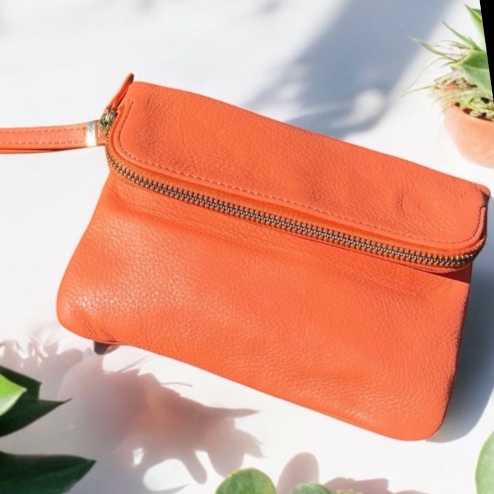 TALBOTS Leather Wristlet Orange Fold Over FAST SHIPPING 3027-22